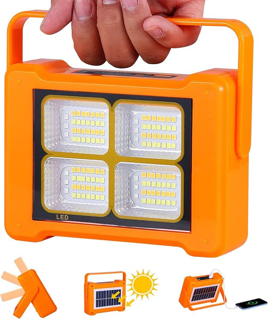 Led Portable Solar Work Light - Rechargeable Work Light Emergency Worklight with 4 Light Modes Flood Light for Power Failure Emergency Worklight Car Repair Camping Fishing, IP66 Waterproof